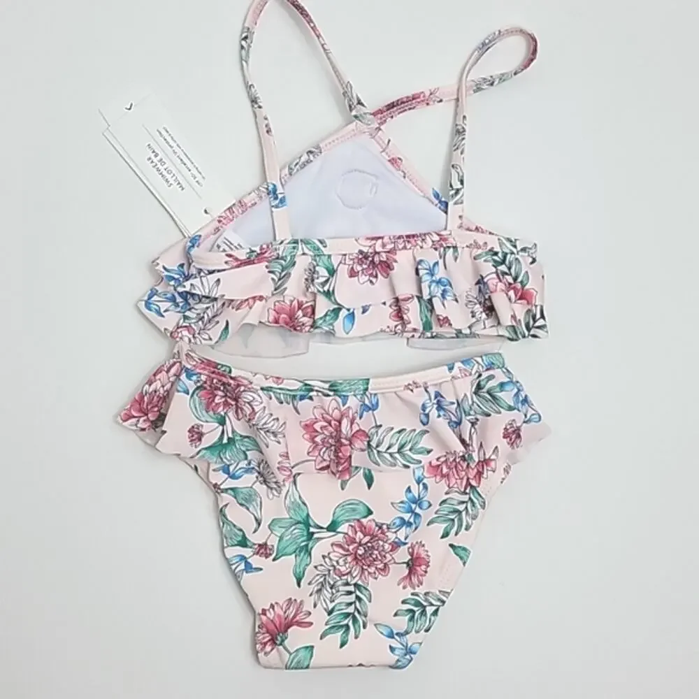 Janie and Jack Ruffled Floral Print Pink Two Piece Baby Girl‎ Swimsuit 6-12M